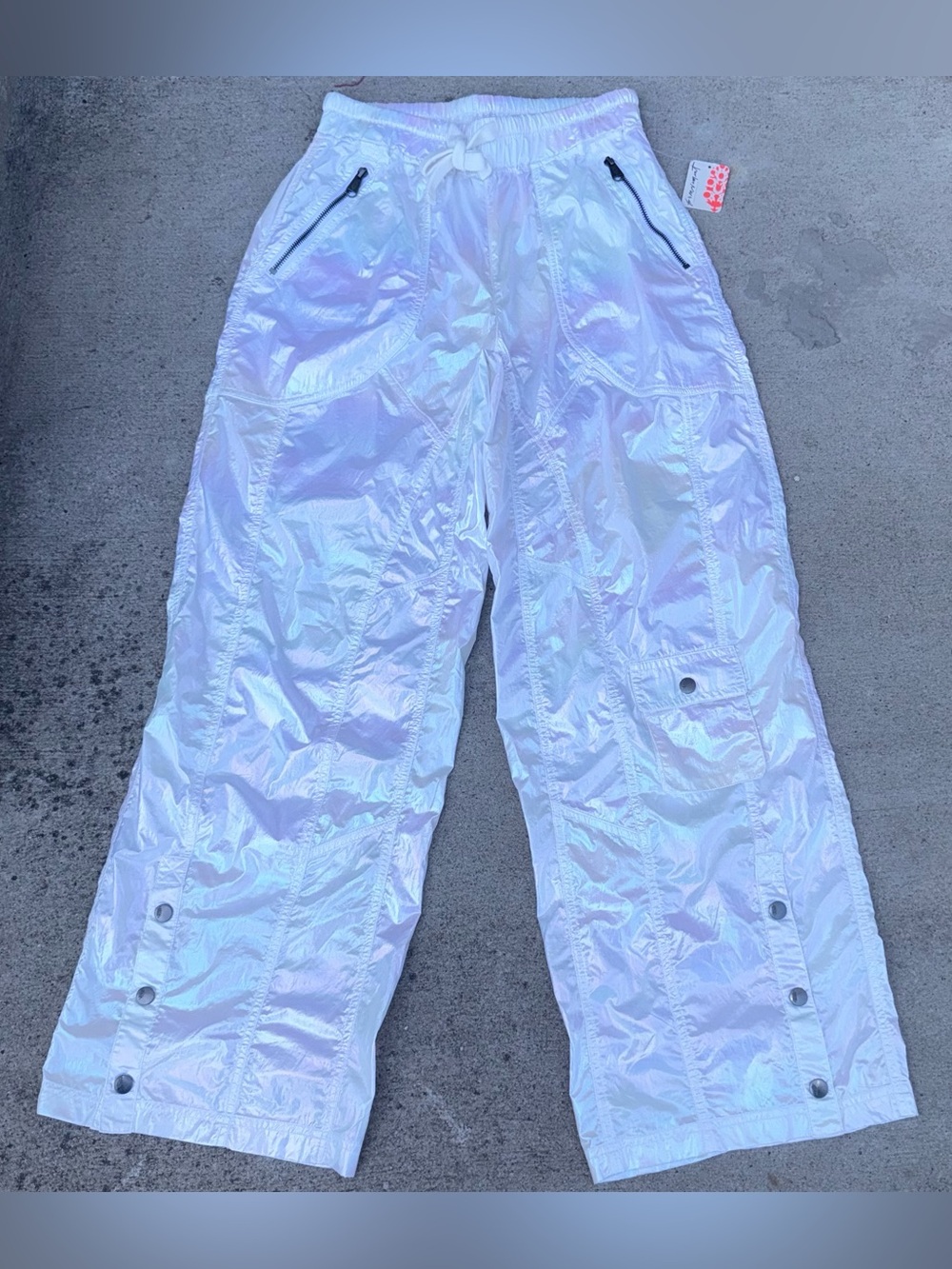 NWT Free People FP Movement Shine Stadium Cargo Pants Iridescent Pearl White S